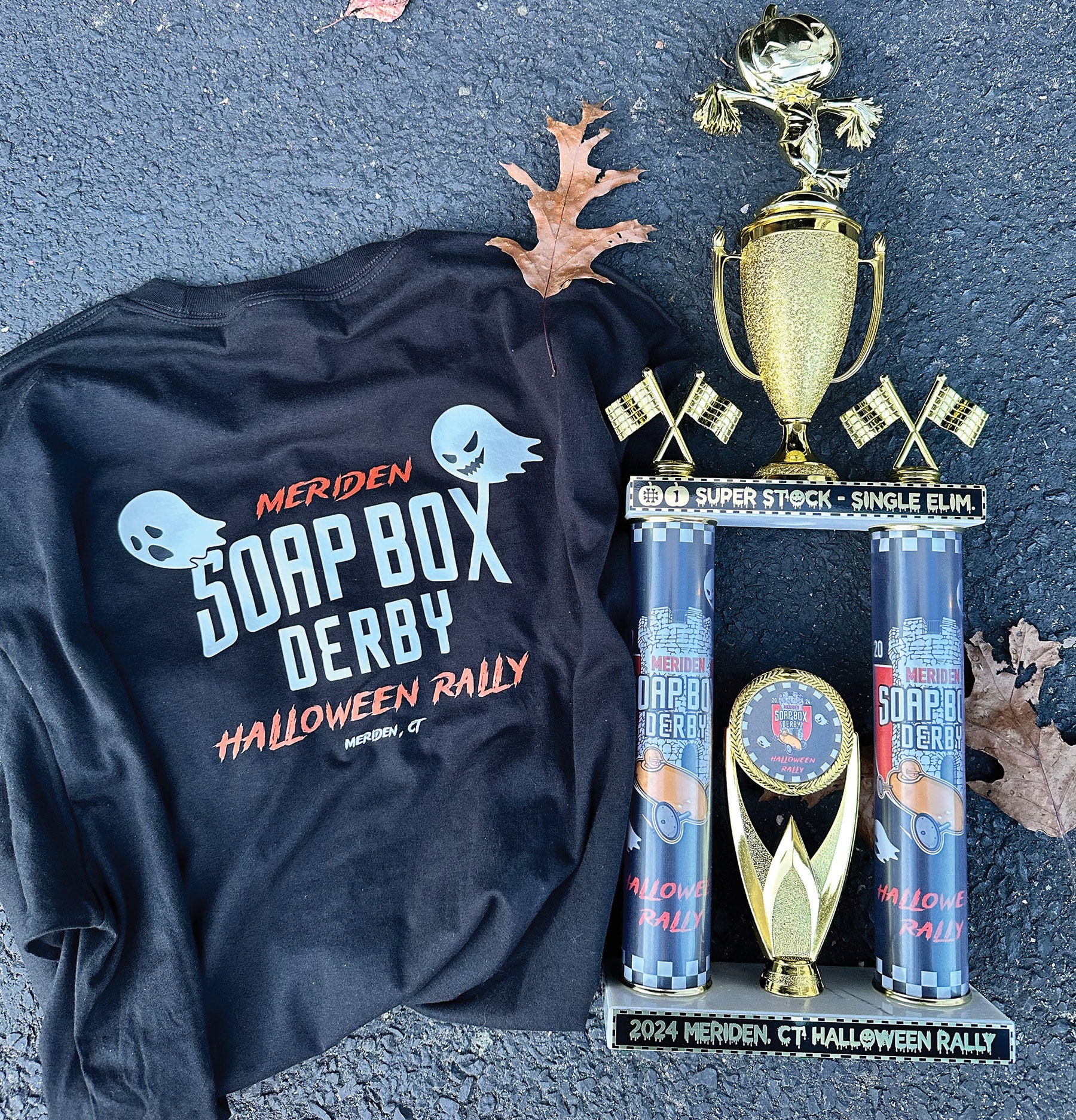 Meriden Soap Box Derby — Halloween Rally t-shirt and trophy