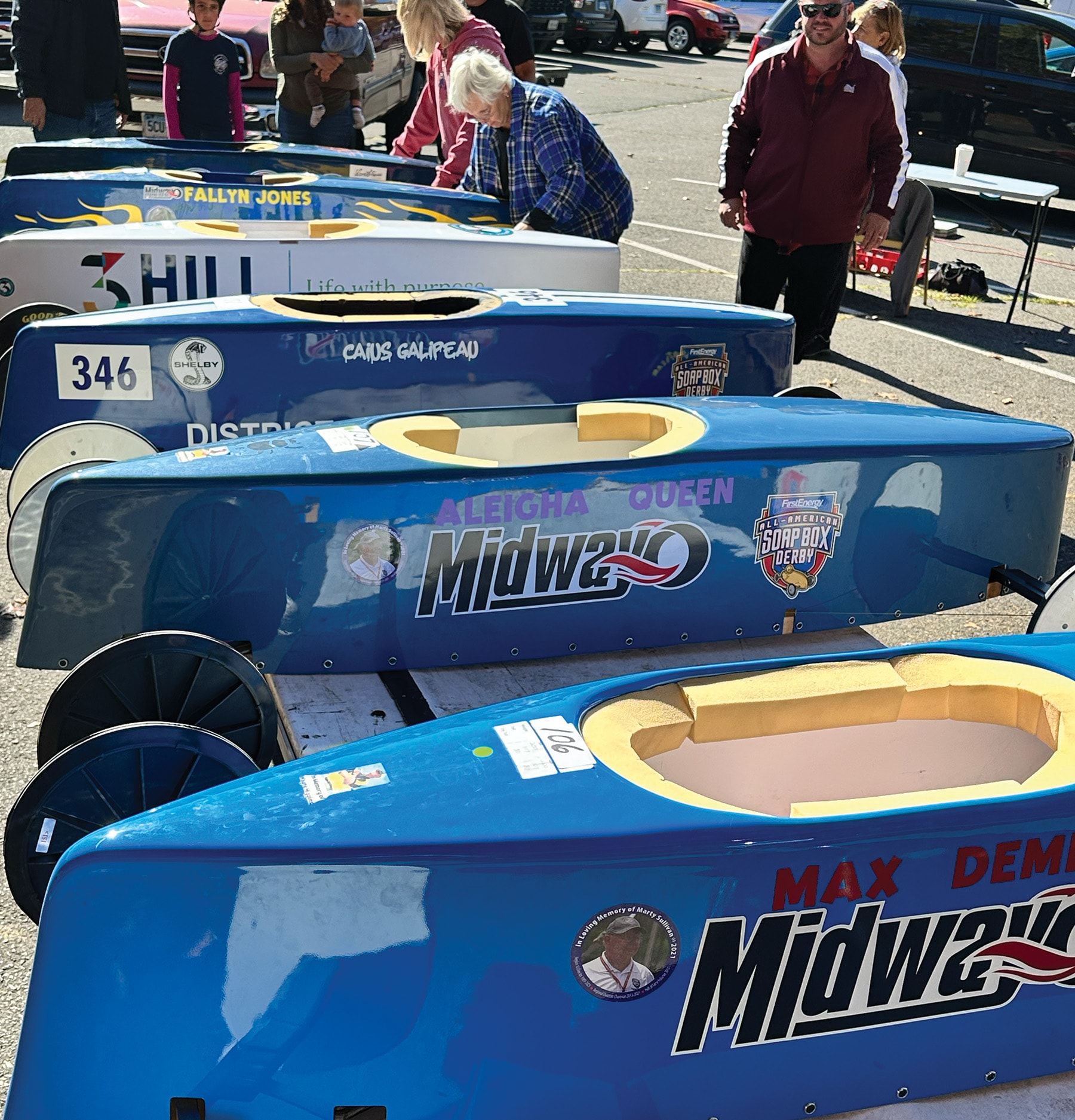 Meriden Soap Box Derby — race cars lined up