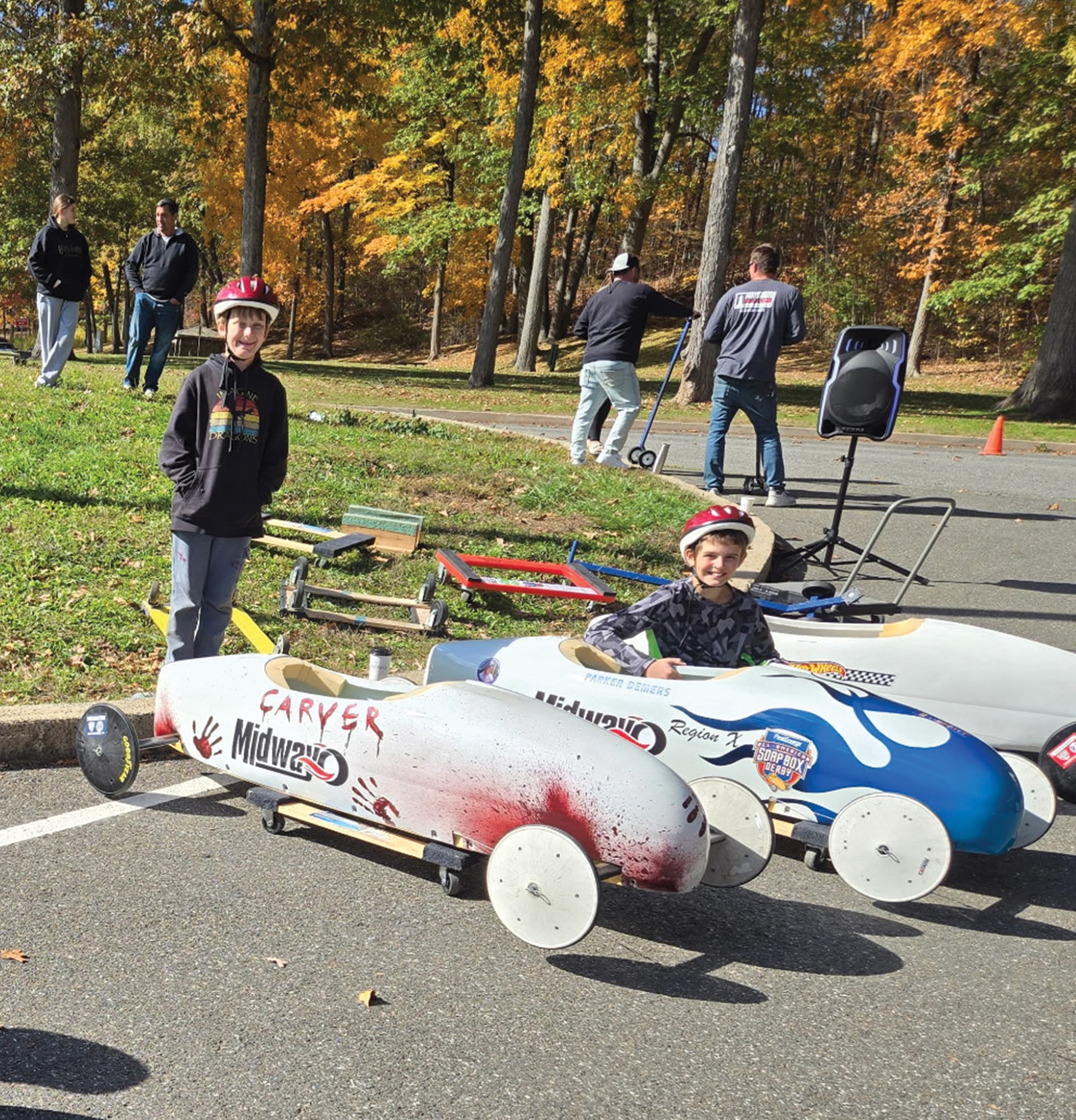 Meriden Soap Box Derby — racers at the start line