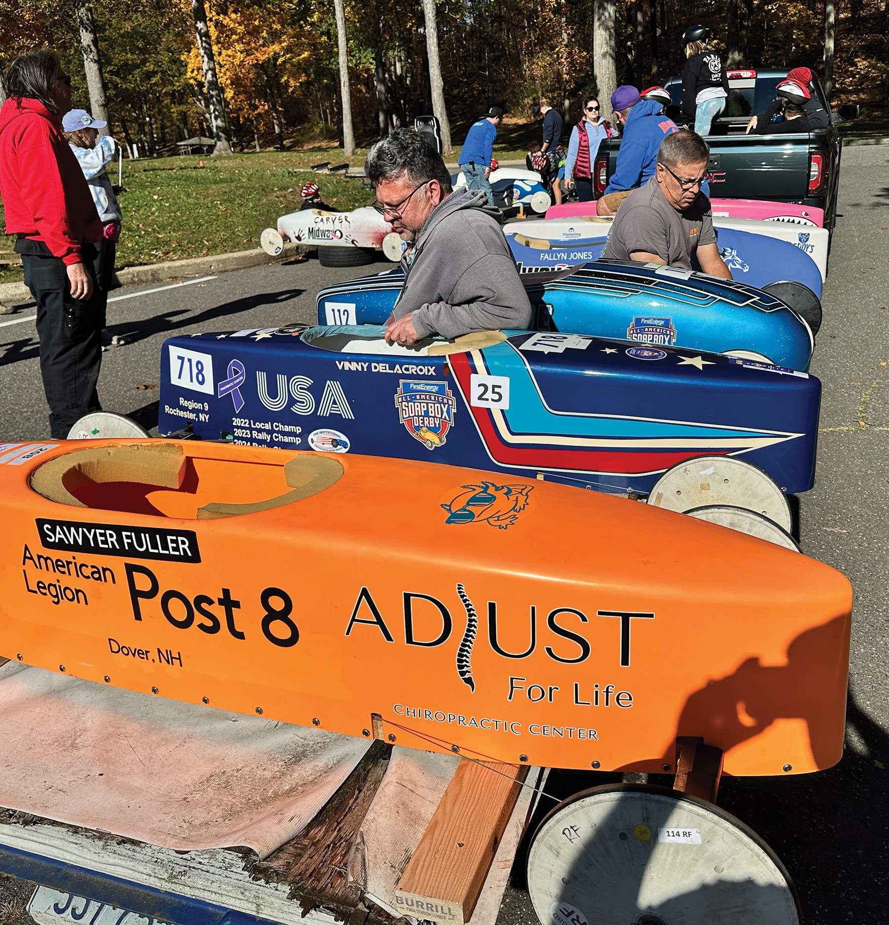 Meriden Soap Box Derby — cars in the staging area