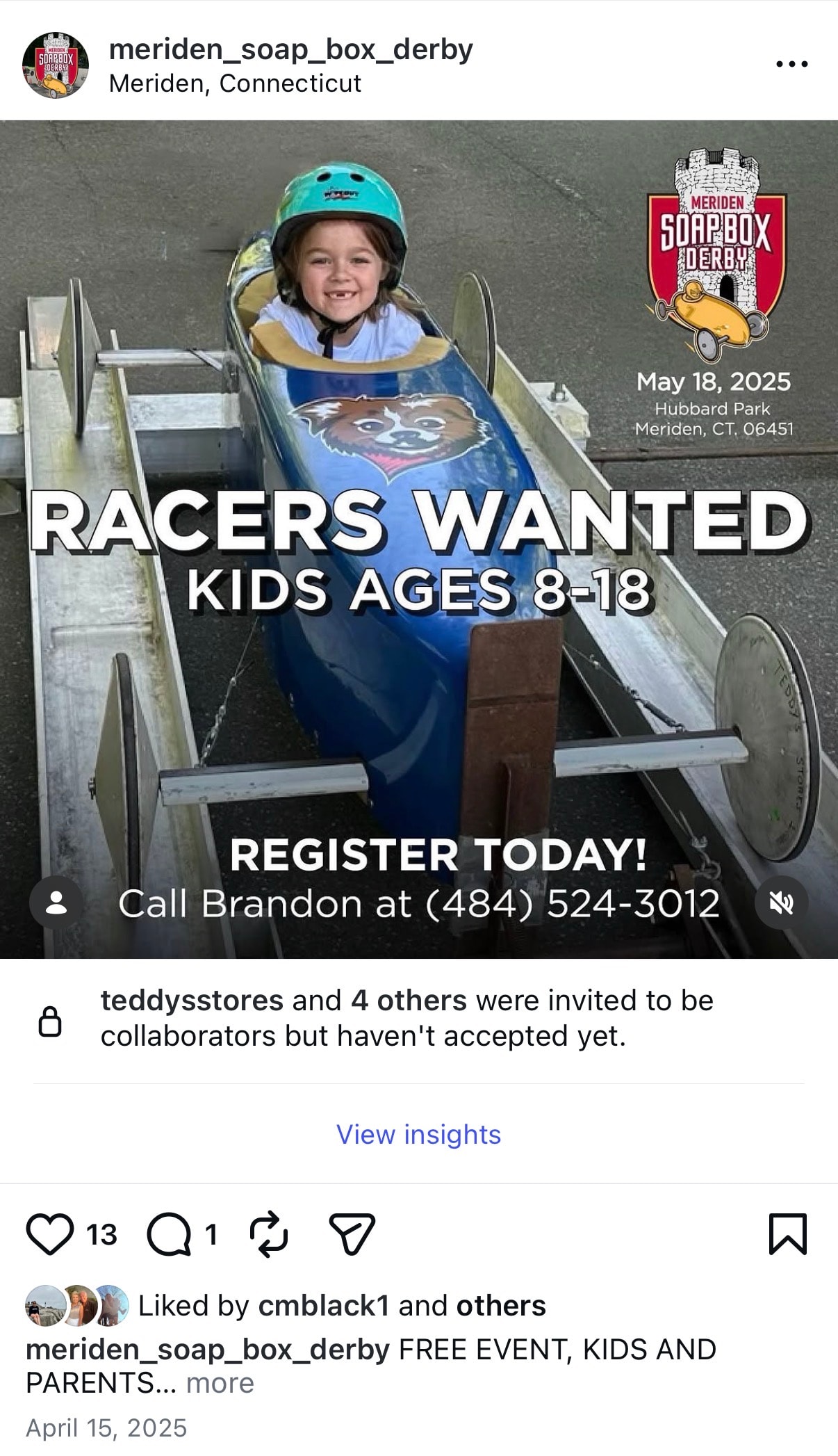 Meriden Soap Box Derby — child in soap box derby car racing