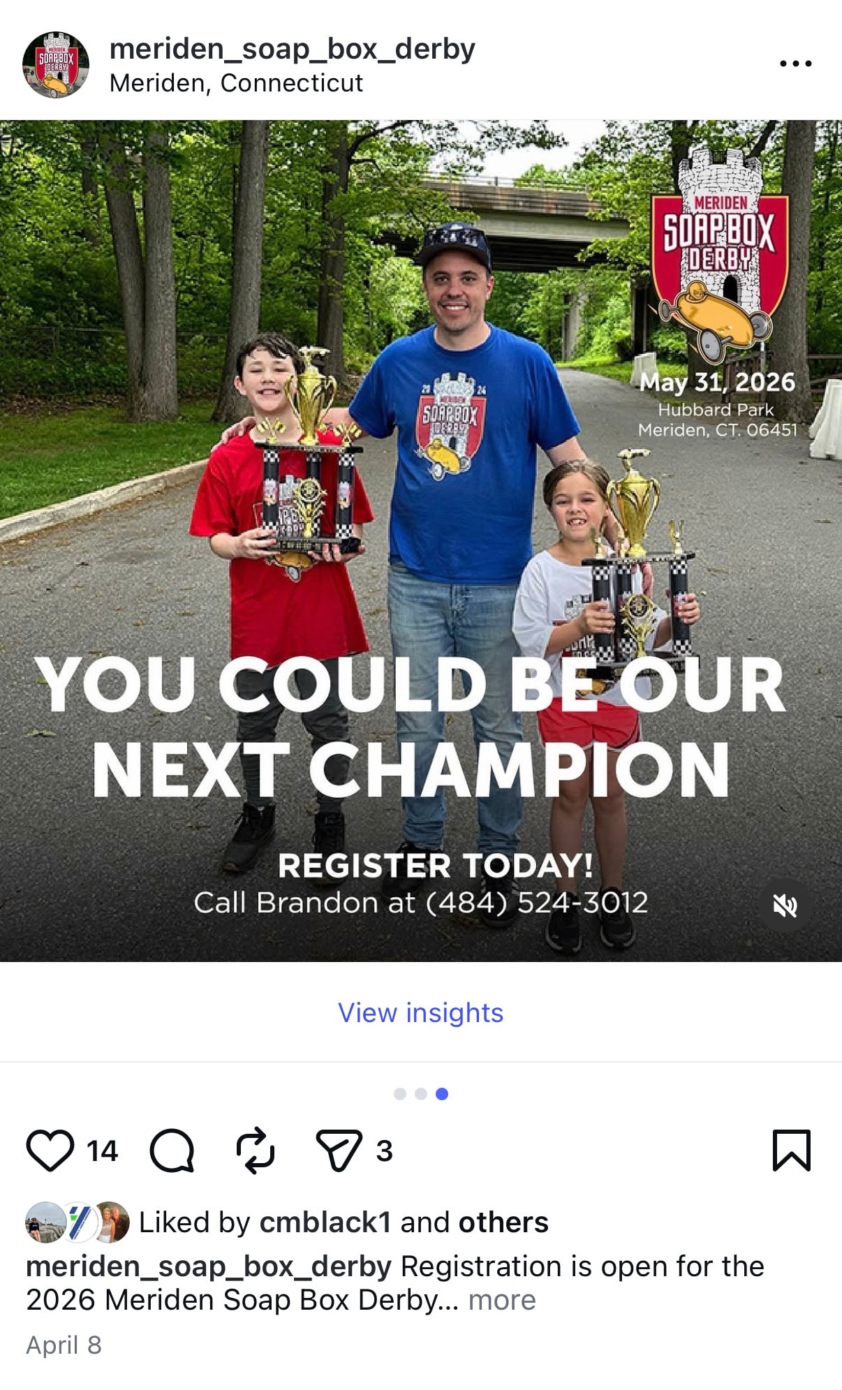 Meriden Soap Box Derby — man and children holding trophies