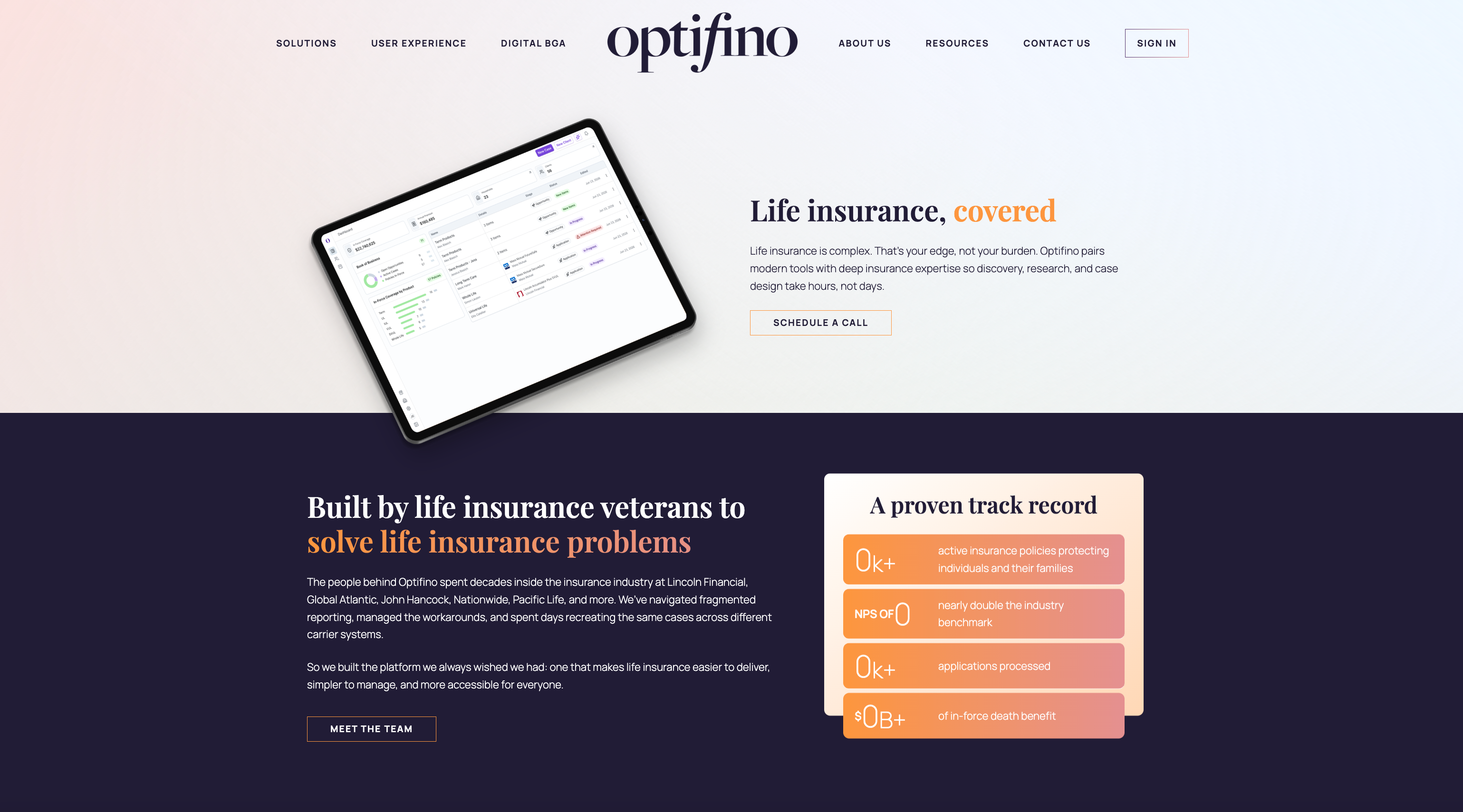 Optifino website homepage hero